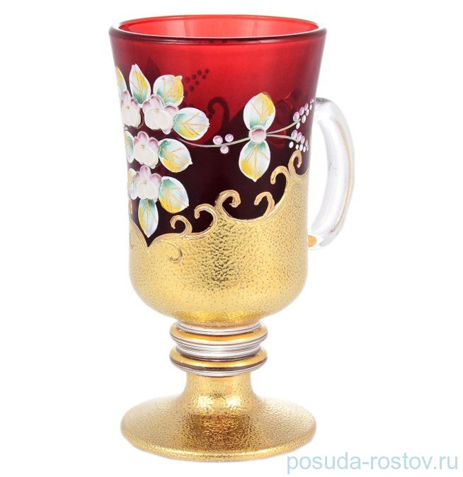 Кружки для воды 6 шт н/н "Венеция /Лепка красная" золотая ножка / 145704