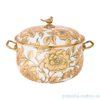 Кастрюля 22 см с крышкой эмалированная 4,8 л белая &quot;agness /золотые цветы&quot; / 196407