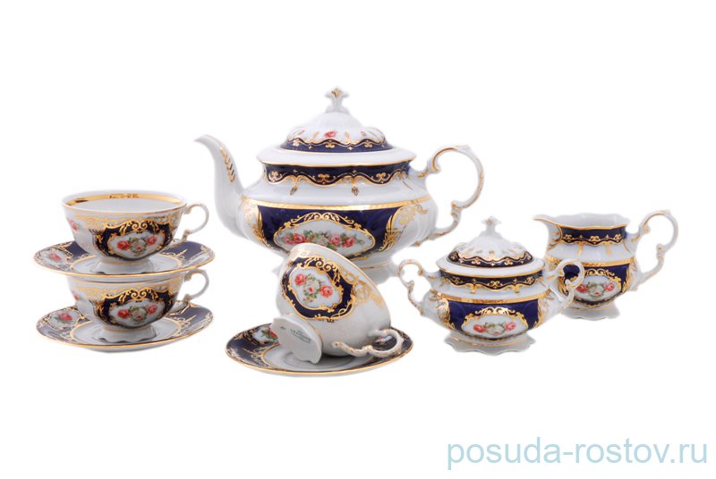 Чайный сервиз на 6 персон 15 предметов "Соната /Роза /Кобальт" / 085503