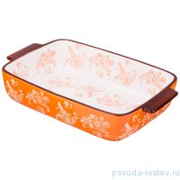 Блюдо для запекания 33 х 20 х 7 см прямоугольное &quot;цветы /оранжевый&quot; / 191946