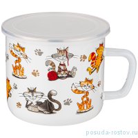 Кружка 14 х 12 см эмалированная с пластиковой крышкой 1,5 л &quot;Коты&quot; / 271608