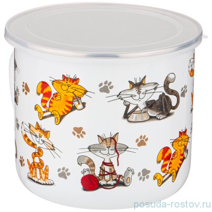 Кружка 14 х 12 см эмалированная с пластиковой крышкой 1,5 л &quot;Коты&quot; / 271608