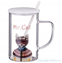Кружка 400 мл с крышкой и ложкой &quot;mr. cat&quot; / 313684