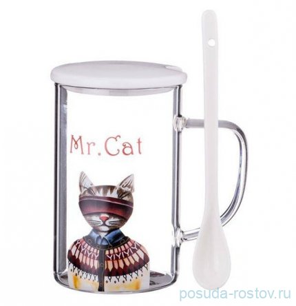 Кружка 400 мл с крышкой и ложкой &quot;mr. cat&quot; / 313684