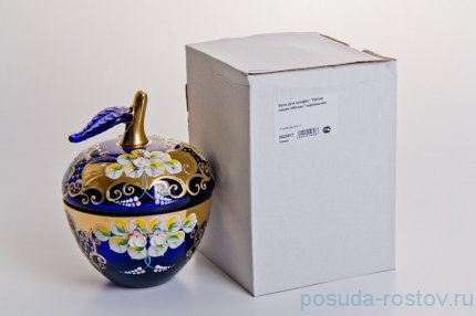 Вазочка с крышкой - яблоко &quot;Лепка синяя&quot; маленькая / 046769