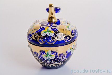 Вазочка с крышкой - яблоко &quot;Лепка синяя&quot; маленькая / 046769