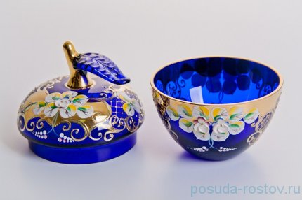Вазочка с крышкой - яблоко &quot;Лепка синяя&quot; маленькая / 046769