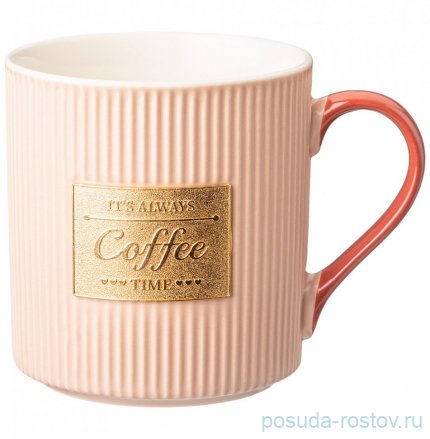 Кружка 360 мл розовая с золотой деталью &quot;It is always Coffee time&quot; / 328761