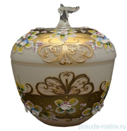 Вазочка 16 см с крышкой - яблоко &quot;Лепка белая&quot; / 033128