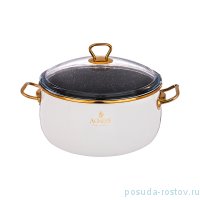 Кастрюля 20 см с крышкой эмалированная 3,2 л антипригарное мраморное покрытие белая &quot;Agness /Тюдор&quot; / 196431