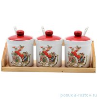 Набор банок для сыпучих продуктов с ложками на подставке 250 мл &quot;Санта-Клаус&quot; / 130152