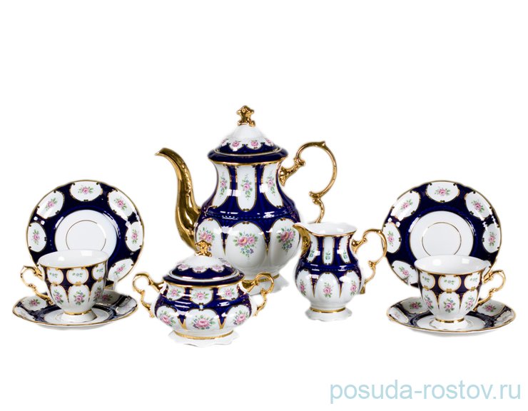 Кофейный сервиз на 6 персон 15 предметов (150 мл) "Соната /Кобальт /Розы" / 085493