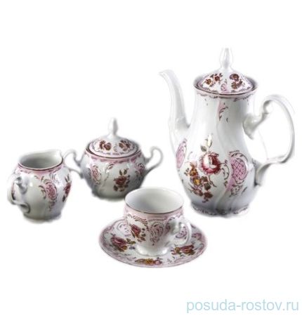 Кофейный сервиз на 6 персон 15 предметов &quot;Бернадотт /Розовые розы&quot; / 030452