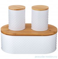 Хлебница 33,8 х 18 х 12 см + банки для сыпучих продуктов 10 х 11 см 2 шт белые agness / 341404