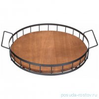 Поднос 40 х 35 х 7 см круглый с металлическими ручками черный / 354512