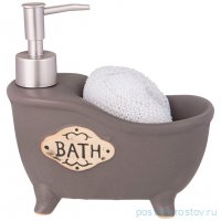Дозатор для моющего средства 16,5 х 8,5 х 16,5 см 470 мл + губка серый &quot;bath&quot; / 332221
