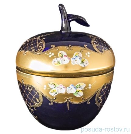 Вазочка 15,5 см с крышкой - яблоко &quot;Лепка синяя&quot; S-A / 036073