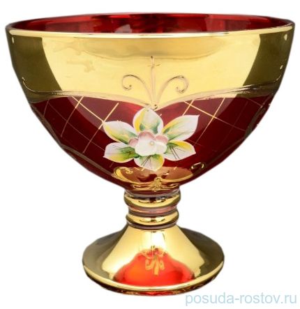 Креманка 13 см &quot;Лепка красная&quot; золотая ножка / 053869