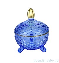Конфетница на 3-х ножках с крышкой синяя маленькая &quot;С золотом&quot; / 251302