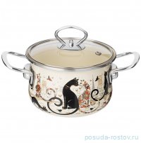Кастрюля 16 х 10 см со стеклянной крышкой эмалированная 1,5 л &quot;Парижские коты&quot; / 329802