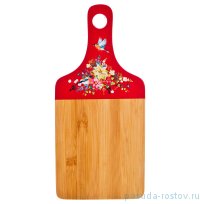 Доска разделочная 35 х 16 х 0,9 см с ручкой красная &quot;Цветы и птичка /Agness&quot; / 197696