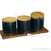 Набор банок для специй 300 мл  3 шт с ложками на подставке  Wood (подарочная упаковка) / 363108