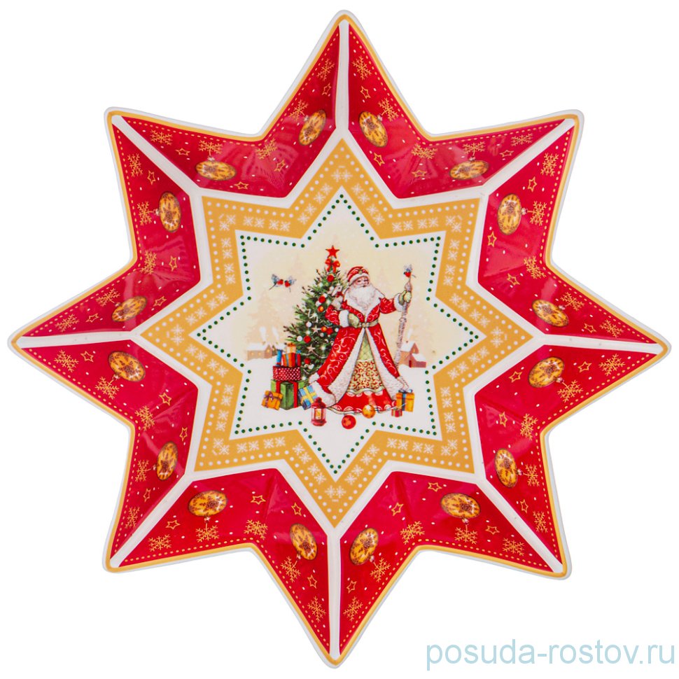 Блюдо 26 х 5 см красное звезда "с новым годом! /дед мороз" / 225193