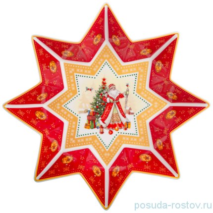 Блюдо 26 х 5 см красное звезда &quot;с новым годом! /дед мороз&quot; / 225193