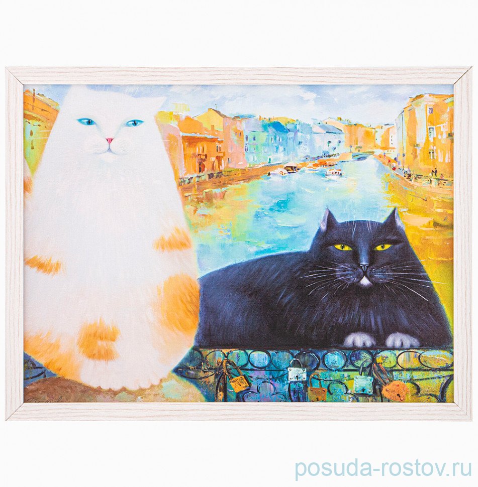 Панно деко-боксы 30 х 40 см "Коты" /рамка жемчуг с окантовкой / 279843