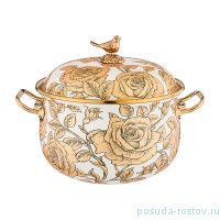 Кастрюля 22 см с крышкой эмалированная 4,8 л белая &quot;Agness /Ренессанс /Розы&quot; / 210643