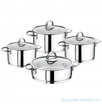Набор посуды 8 предметов (18, 20, 22, 24 см) стеклянные крышки &quot;CYLINDER MODEL&quot; ручки медные / 296014