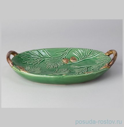 Блюдо 28,2 х 19 х 5 см овальное с ручками &quot;Green pine&quot;  / 355564