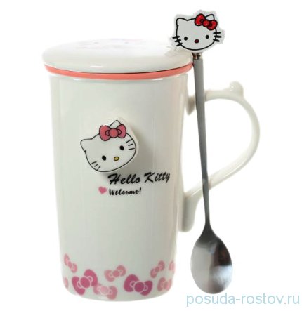 Кружка 400 мл с крышкой и ложкой &quot;Hello Kitty&quot; / 140356