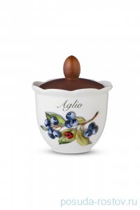 Банка для сыпучих продуктов 13 см с деревянной крышкой Чеснок &quot;Artigianato ceramico /Лесные ягоды&quot; / 243550