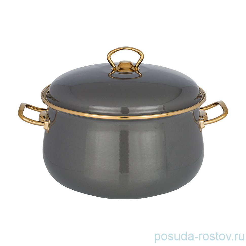 Кастрюля 22 х 14 см с крышкой эмалированная 5 л серая "Agness /Deluxe" / 210698