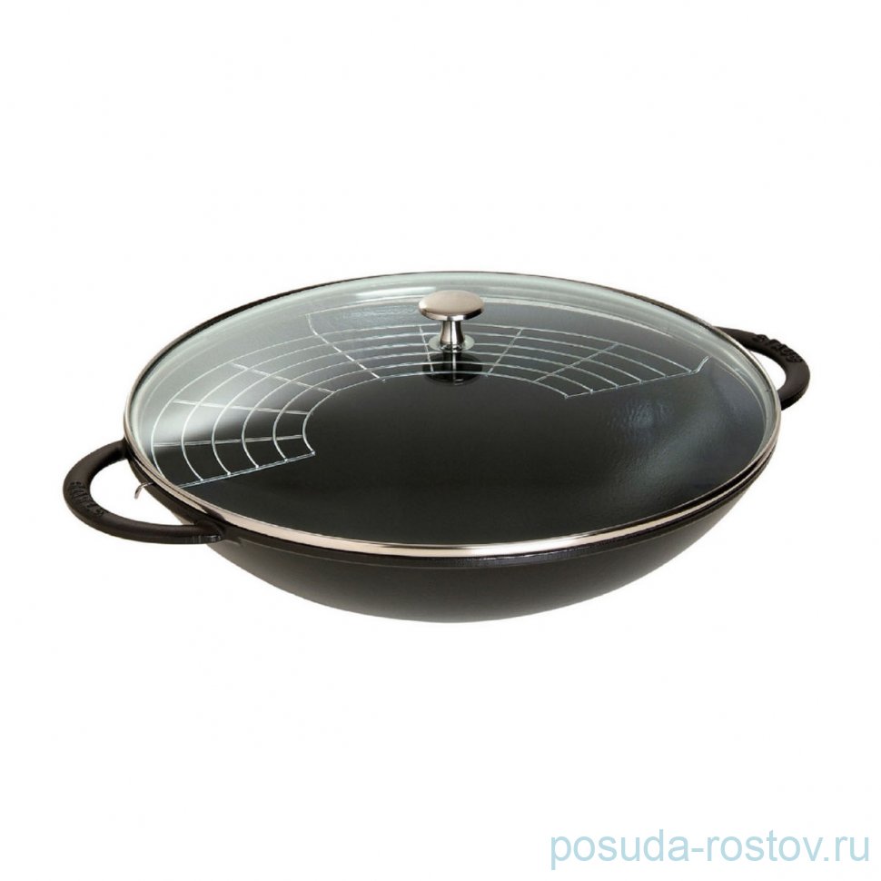Вок 37 см со стеклянной крышкой 5,7 л чёрный "STAUB" / 289651