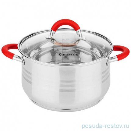 Кастрюля 24 х 13,5 см со стеклянной крышкой 5,5 л красные ручки &quot;Classic&quot; / 278179