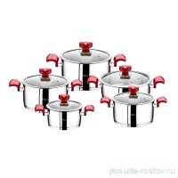Набор посуды 10 предметов (16, 20, 22, 24,24 см) стеклянные крышки &quot;CYLINDER MODEL&quot; бакелитовые крас / 295997