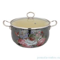Кастрюля 5,3 л серая (22 х 15 см) /эмалированная /стеклянная крышка &quot;Agness /Роскошный сад&quot; / 195976