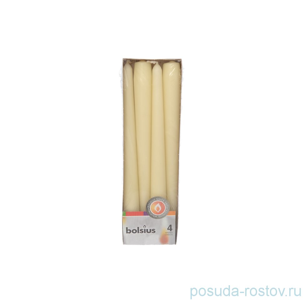 Свечи конусные 24,5 х 2,4 см 4 шт "Кремовые /Bolsius" / 257284