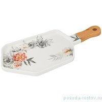 Блюдо для сервировки 35 х 15 х 2 см с деревянной ручкой &quot;цветочная cимфония&quot; / 208499