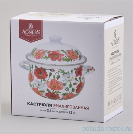 Кастрюля 22 х 13 см с крышкой эмалированная 3,6 л &quot;Маки&quot; / 369706