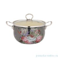 Кастрюля 3 л серая (18 х 13 см) /эмалированная /стеклянная крышка &quot;agness /роскошный сад&quot; / 195975