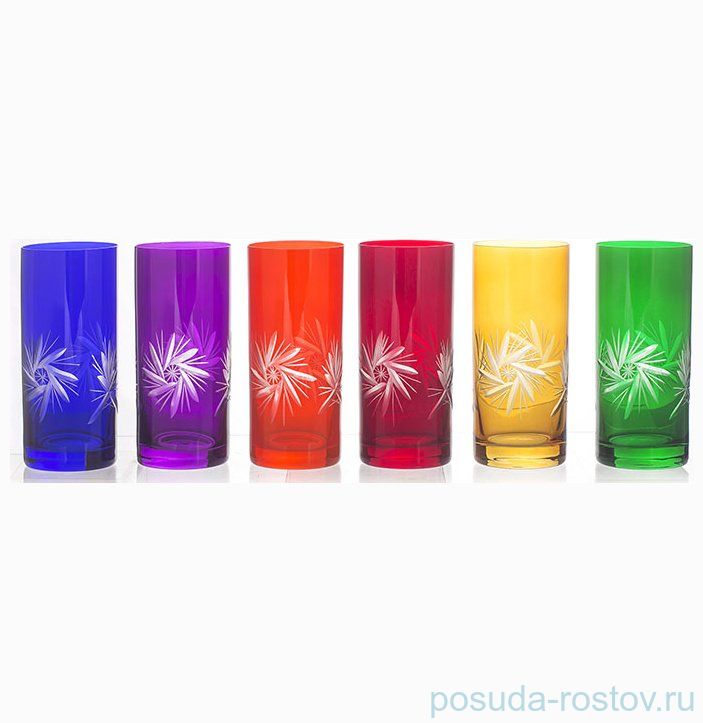 Стаканы для воды 350 мл 6 шт "Резные цветные" / 070751