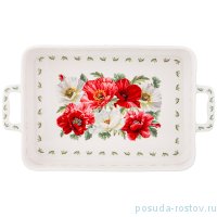 Блюдо 32,5 х 19 х 6 см прямоугольное с ручками белое &quot;Маки&quot; / 233069