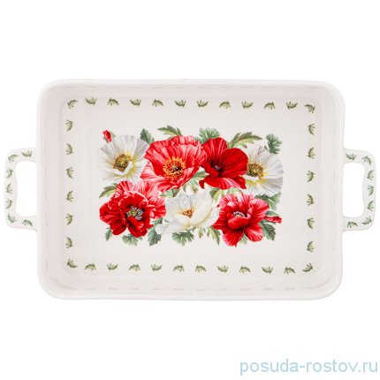 Блюдо 32,5 х 19 х 6 см прямоугольное с ручками белое &quot;Маки&quot; / 233069