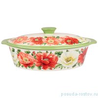 Форма для запекания 37,5 х 22 х 15,5 см с крышкой овальная &quot;Маки&quot; / 271242