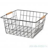 Корзина 31,5 х 30,5 х 15,5 см с деревянными ручками чёрная agness / 354508