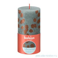 Свеча Рустик 13 х 6,8 см с принтом &quot;Silhouette /Зелёный + эквалипт /Bolsius&quot; (60 ч) / 278287