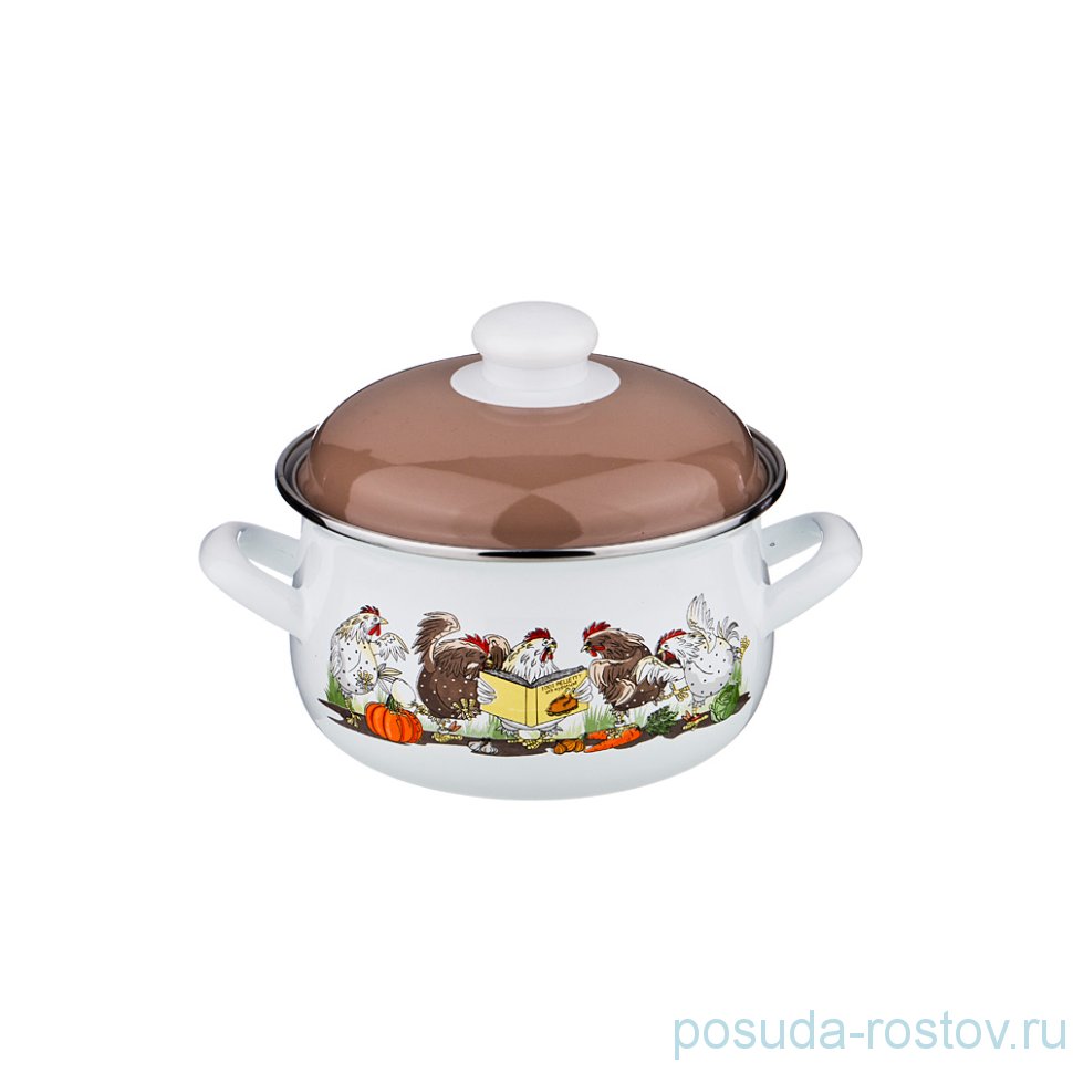 Кастрюля 16 х 10 см с крышкой эмалированная 1,7 л "Куриный переполох"  / 199001